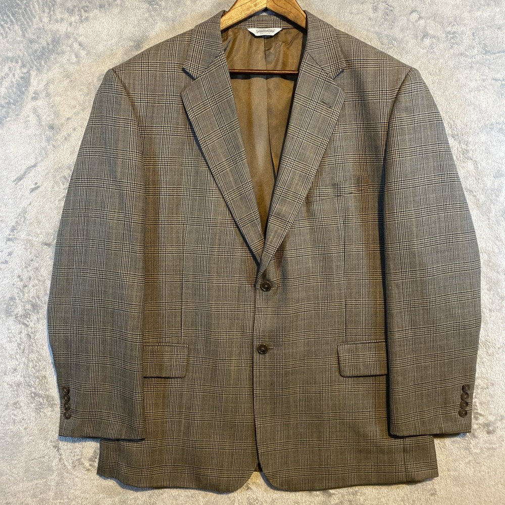 Joseph &‎ Feiss Blazer Mens 44R Wool Brown Blue Glen Check Two Button Classic